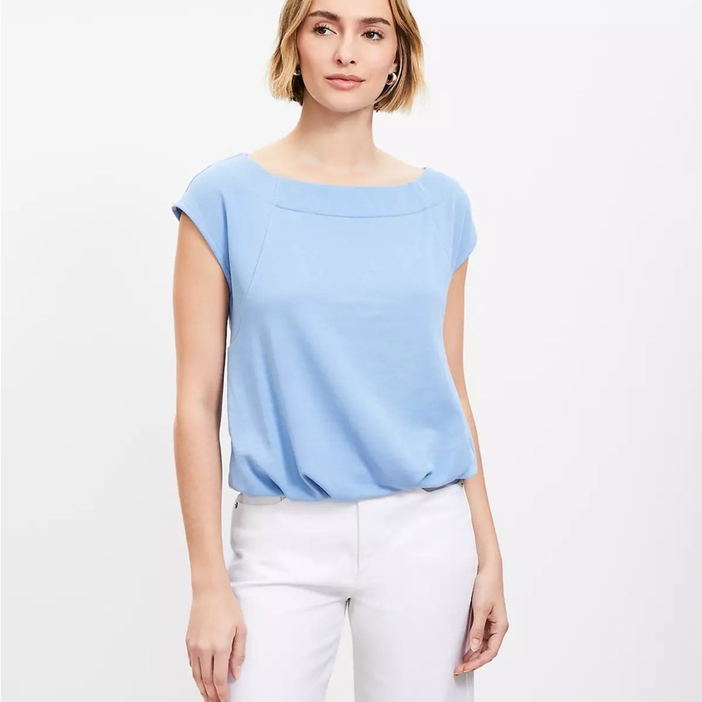 Loft Shirt - light blue Muscle Bubble Hem Sweatshirt